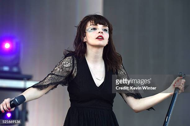 Musician Lauren Mayberry of Chvrches performs onstage during day 2 of the 2016 Coachella Valley Music & Arts Festival Weekend 1 at the Empire Polo...