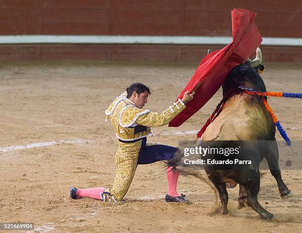 Spanish bullfighter Fran Rivera performs during a bullfight at La Cubierta on April 16, 2016 in Leganes, Spain.