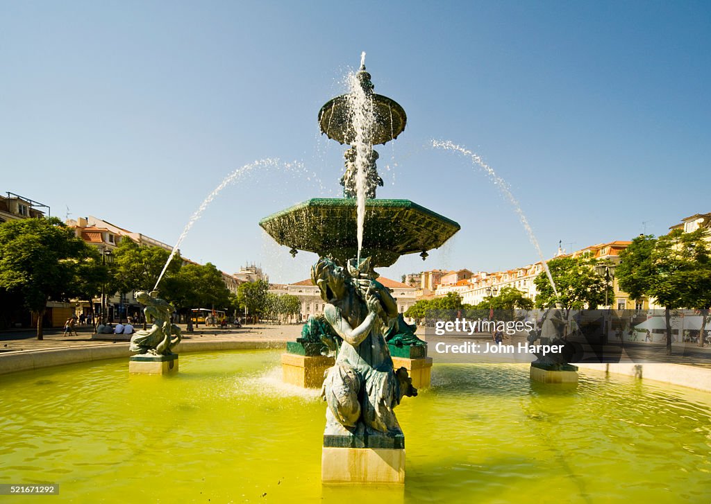 Fountain in Rossio Square in Lisbon