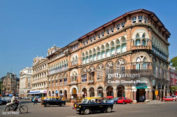 old buildings of british period on veer nariman road fort, bombay, mumbai, maharashtra, india - bombay fort stock pictures, royalty-free photos & images