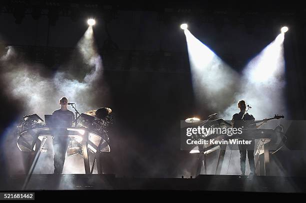 Guy Lawrence and Howard Lawrence of Disclosure perform onstage during day 2 of the 2016 Coachella Valley Music & Arts Festival Weekend 1 at the...