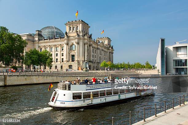 berlin, a tour boat on the spree river - spree river stock-fotos und bilder