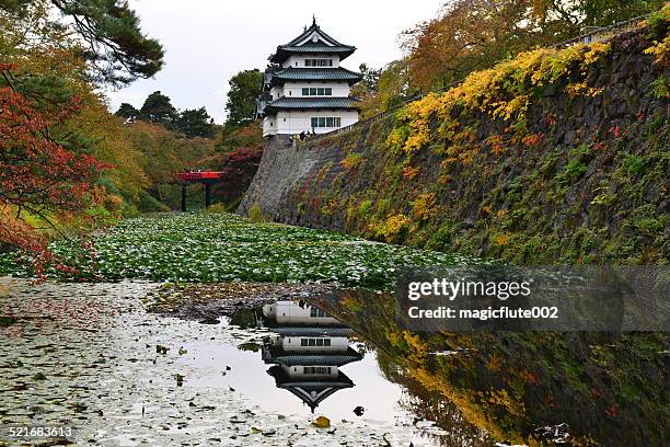 hirosaki castle in autumn, japan - hirosaki stock pictures, royalty-free photos & images
