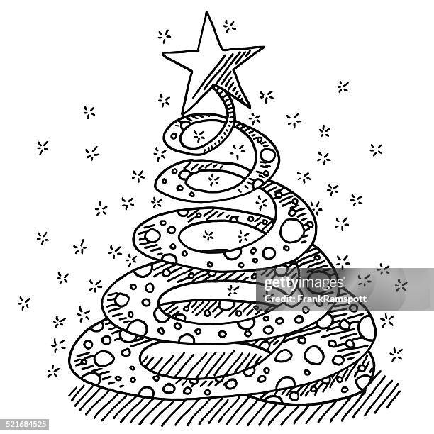 christmas tree swirl star drawing - tree shadow white stock illustrations