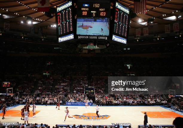 An overview of the New York Knicks playing in overtime against the Miami Heat February 9, 2005 at Madison Square Garden in New York City. NOTE TO...
