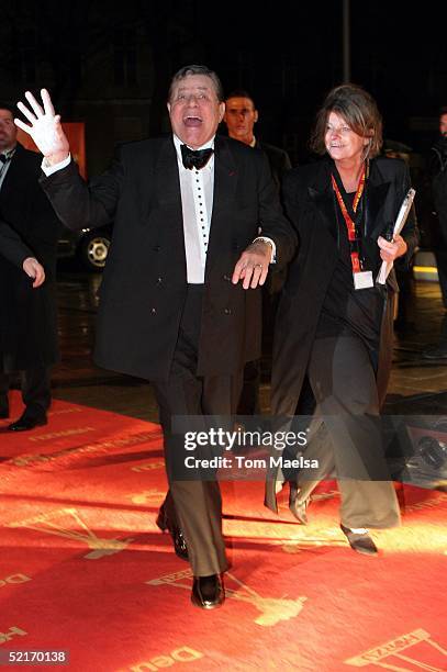 Jerry Lewis, Beate Wedekind arrive at the "Goldene Kamera" Awards at Axel Springer Haus on February 9, 2005 in Berlin, Germany.