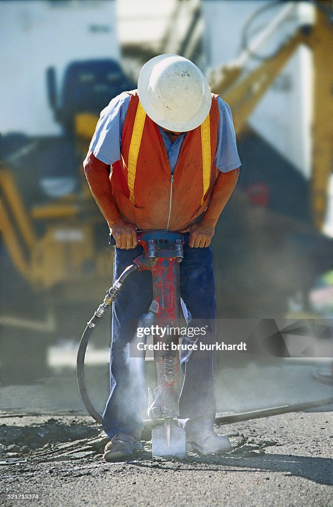 Construction Worker Using a Jackhammer
