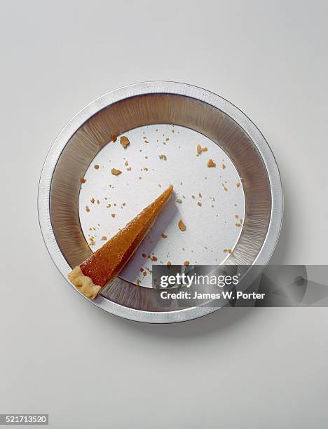 pumpkin pie slice in tin pan - pumpkin pie stock pictures, royalty-free photos & images