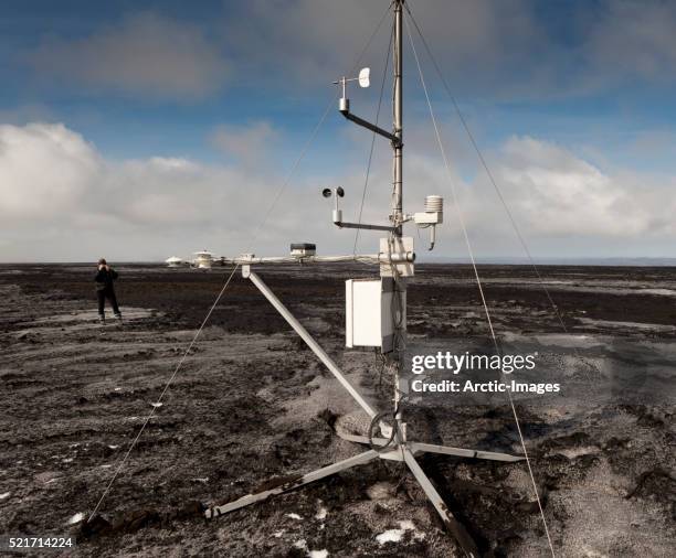 weather station placed on ashfall from grimsvotn volcanic eruption, iceland - weather station fotografías e imágenes de stock