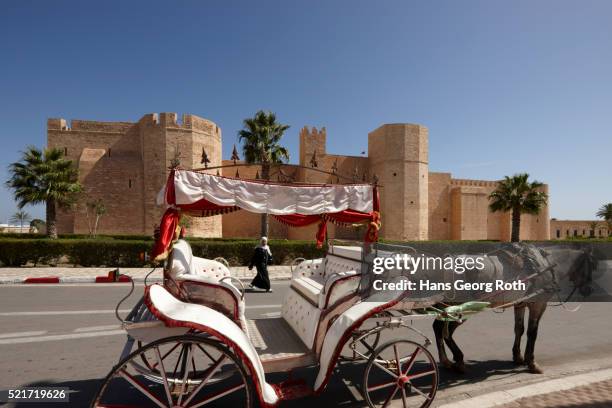 view on the fortress, "ribat", with a horse carriage infront - tunisia resources stock pictures, royalty-free photos & images