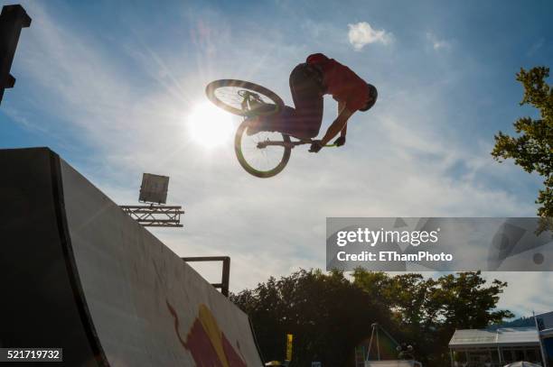 freestyle mountainbike (mtb) - somersault stock pictures, royalty-free photos & images