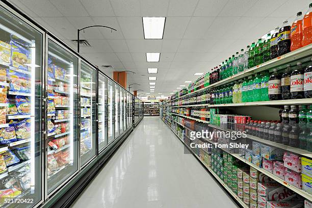 supermarket aisle at iga supermarket - beverage fridge stock pictures, royalty-free photos & images