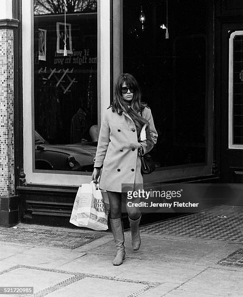 British actress Julie Christie shopping on the Kings Road, London, 1968.