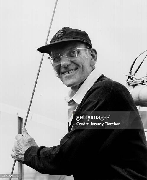 English yachtsman Sir Francis Chichester on his boat, Greenwich, London, 1968.