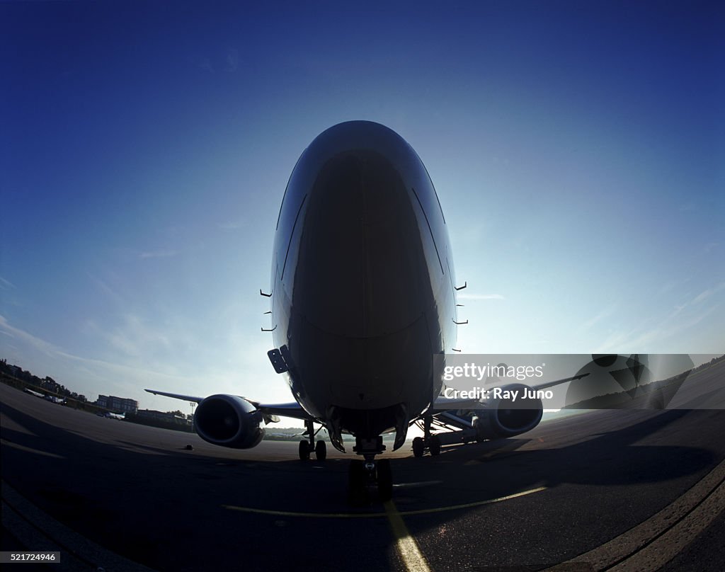 Airplane in a fisheye lens