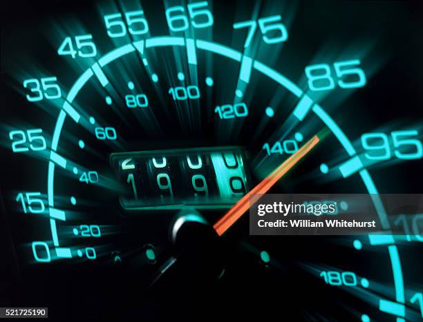 speeding to the year 2000 - tachimetro foto e immagini stock