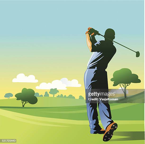 golf player hitting the ball - golf swing 幅插畫檔、美工圖案、卡通及圖標