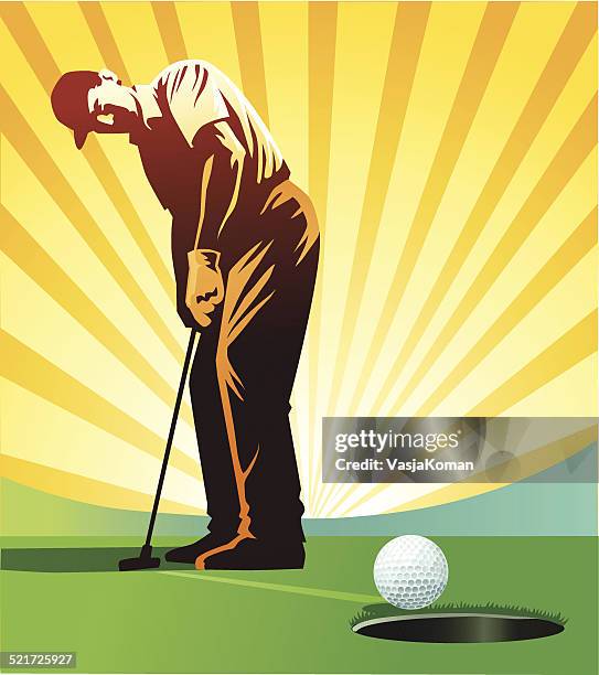ilustrações, clipart, desenhos animados e ícones de jogador de golfe tacada - putt