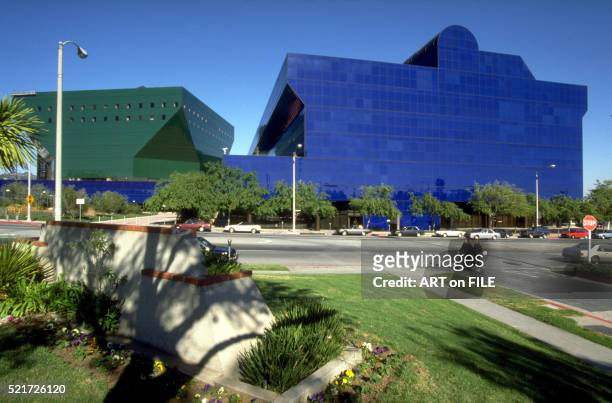 blue and green buildings at the pacific design center - west hollywood california stock pictures, royalty-free photos & images