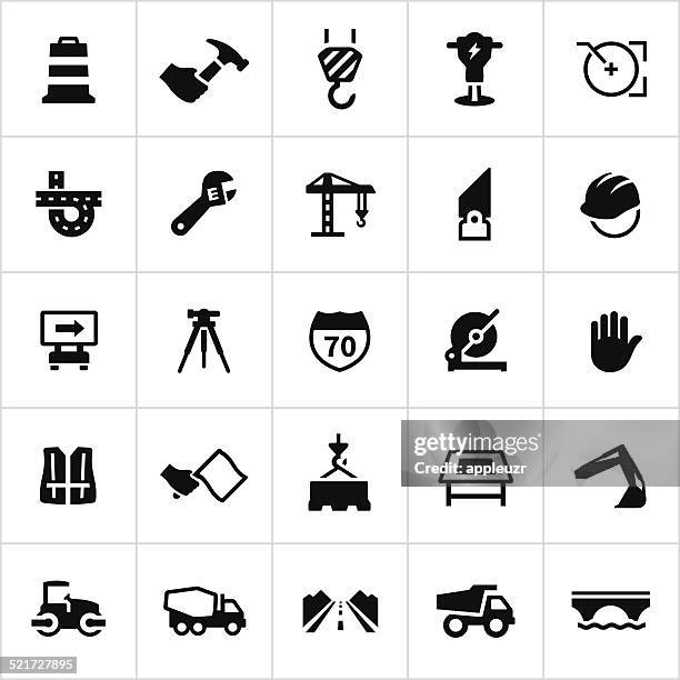 black engineering and construction icons - safe digging stock illustrations