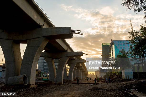 light rail system construction in addis ababa - ethiopia city stock pictures, royalty-free photos & images