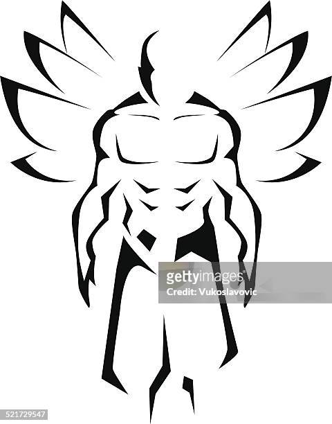 starker mann mit powerfull wings - kampfsport schwingen stock-grafiken, -clipart, -cartoons und -symbole