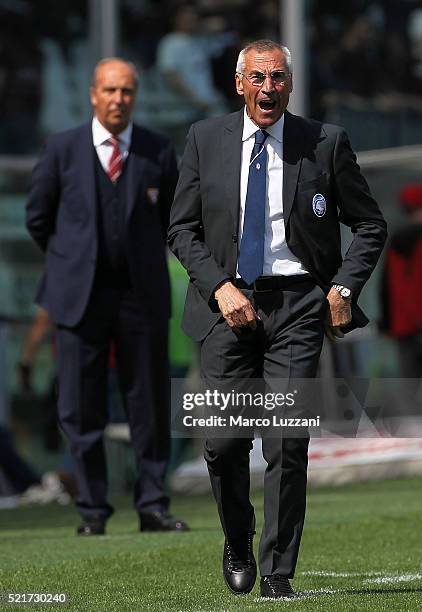 Atalanta BC coach Edy Reja shouts to his players during the Serie A match between Torino FC and Atalanta BC at Stadio Olimpico di Torino on April 10,...