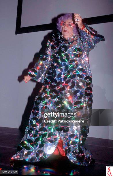 Dame Edna Everage pictured at the launch of Windows 95 at Darling Harbour Convention Centre on August 24, 1995 in Sydney, Australia.