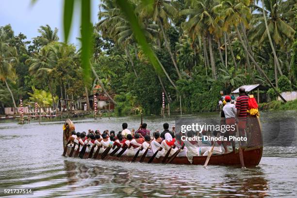 snake boats racing in punnamada lake at alleppey, kerala, india - kerala snake boat fotografías e imágenes de stock
