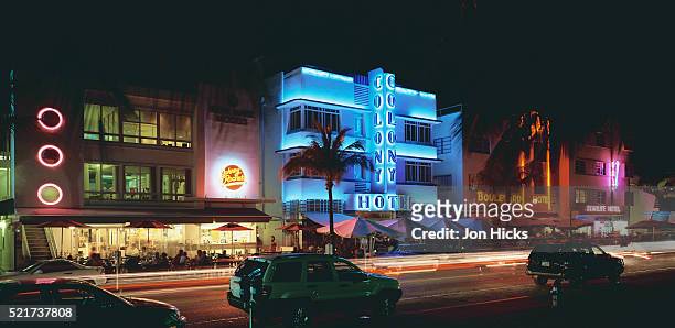ocean drive at night - colony hotel stock pictures, royalty-free photos & images