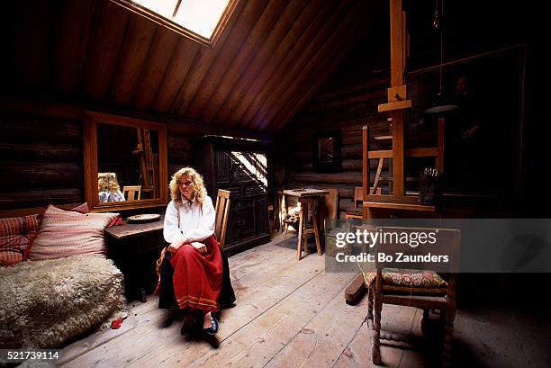 woman sitting in anders zorn's studio - anders zorn stock pictures, royalty-free photos & images