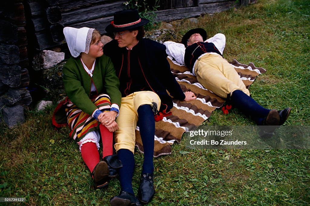 People Dressed for Swedish Midsummer Festival