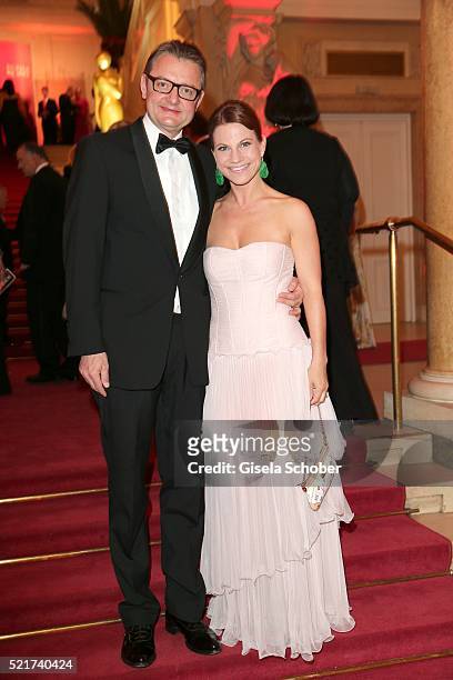 Gerald Gerstbauer and Kristina Sprenger during the 27th ROMY Award 2015 at Hofburg Vienna on April 16, 2016 in Vienna, Austria.