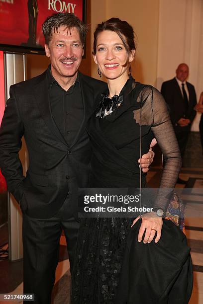 Tobias Moretti and his wife Julia Moretti during the 27th ROMY Award 2015 at Hofburg Vienna on April 16, 2016 in Vienna, Austria.