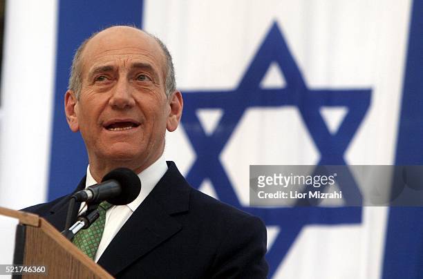 Israeli Prime Minister Ehud Olmert speaks during a ceremony on July 31, 2007 in Jerusalem, Israel.