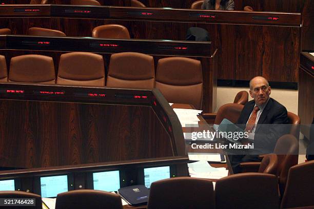 Israeli Prime Minister Ehud Olmert is seen in the Knesset, Israeli Parliament, on October 17, 2007.