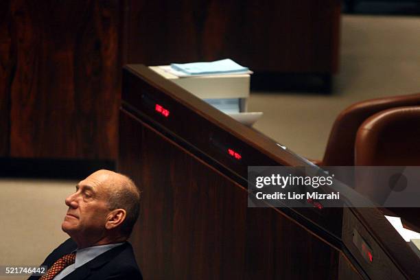 Israeli Prime Minister Ehud Olmert is seen in the Knesset, Israeli Parliament, on October 17, 2007.