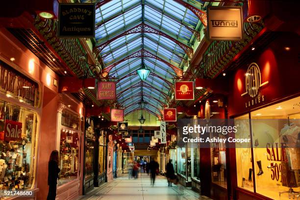 victorian shopping arcade - leeds uk stock pictures, royalty-free photos & images