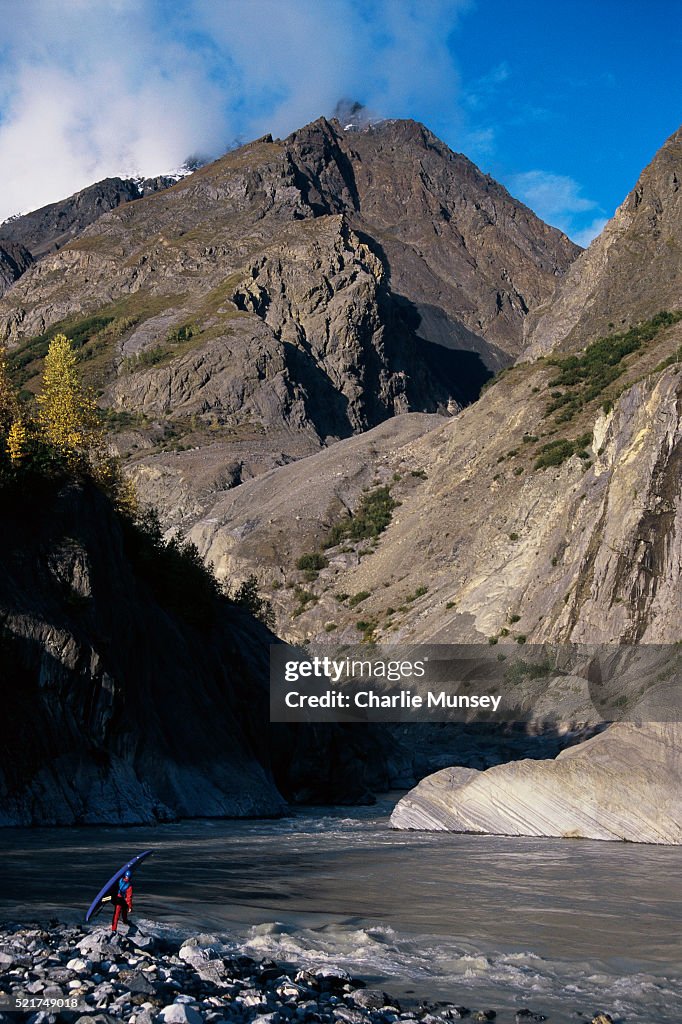 Kayaker on Shore of Alsek River