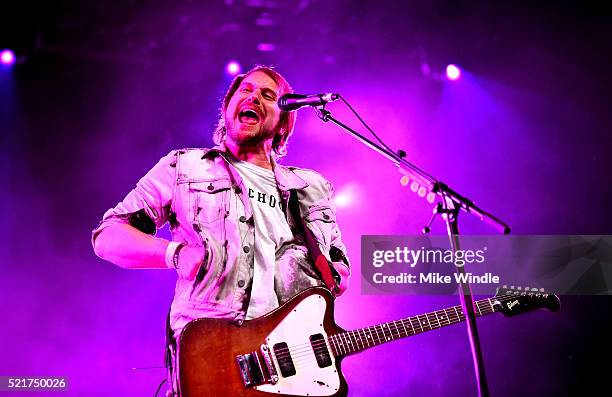 Musician Brian Aubert of Silversun Pickups perform onstage during day 2 of the 2016 Coachella Valley Music & Arts Festival Weekend 1 at the Empire...