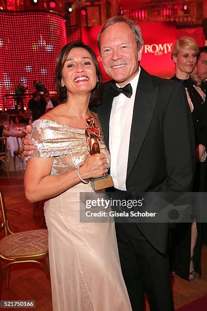 Sandra Maischberger and her husband Jan Kerhart during the 27th ROMY Award 2015 at Hofburg Vienna on April 16, 2016 in Vienna, Austria.