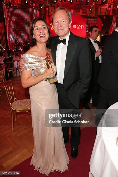 Sandra Maischberger and her husband Jan Kerhart during the 27th ROMY Award 2015 at Hofburg Vienna on April 16, 2016 in Vienna, Austria.