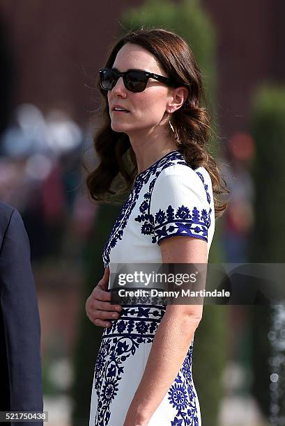 Catherine, Duchess of Cambridge visits the Taj Mahal on April 16, 2016 in Agra, India. This is the last engagement of the Royal couple after a week...