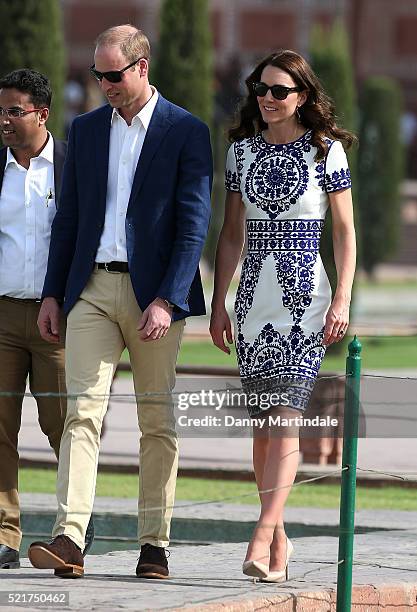 Prince William, Duke of Cambridge and Catherine, Duchess of Cambridge visit the Taj Mahal on April 16, 2016 in Agra, India. This is the last...