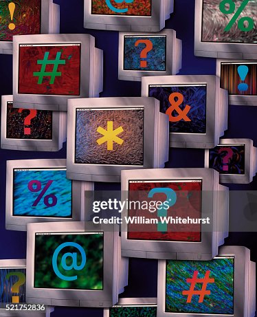 Computer Monitor Flags Computer Monitors Displaying Variety Of Symbols High-Res Stock Photo ...