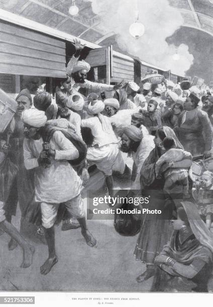 the plague epidemic, the exodus from bombay now mumbai, maharashtra, india - black death stock pictures, royalty-free photos & images