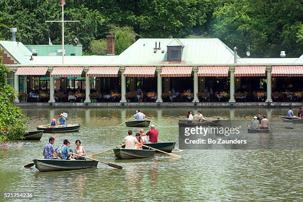 row boats and loeb boathouse - loeb stock pictures, royalty-free photos & images