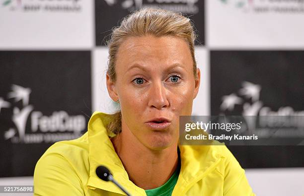 Australian Fed Cup Captain Alicia Molik speaks at a press conference after the Fed Cup tie between Australia and the United States at Pat Rafter...