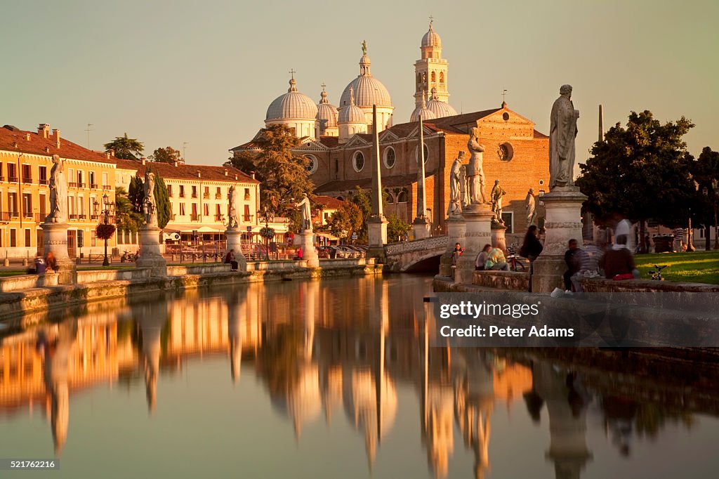 Prato della Valle statues and Basilica di Santa Giustina