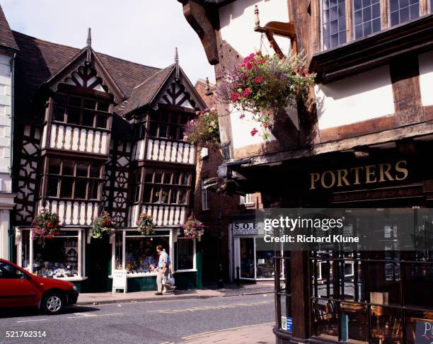 old half timbered buildings in shrewsbury - shrewsbury england ストックフォトと画像